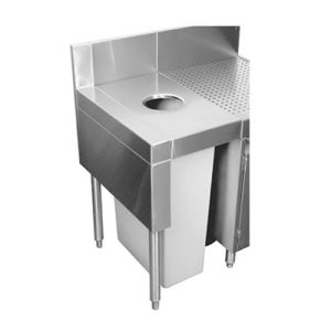 Dry Waste Chute Shown Mounted to Left of Drainboard Cabinet with Optional Slim Jim  Trash Recetacle